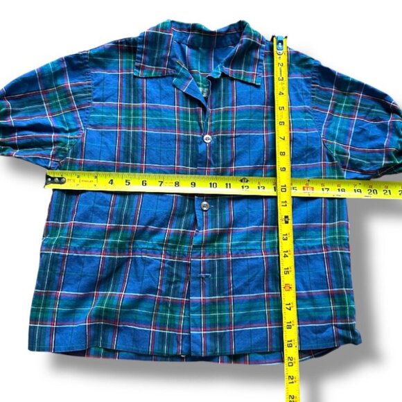Vintage Handmade Blue Plaid Short Sleeve Button Up Blouse Women's SIze Medium - Picture 14 of 14